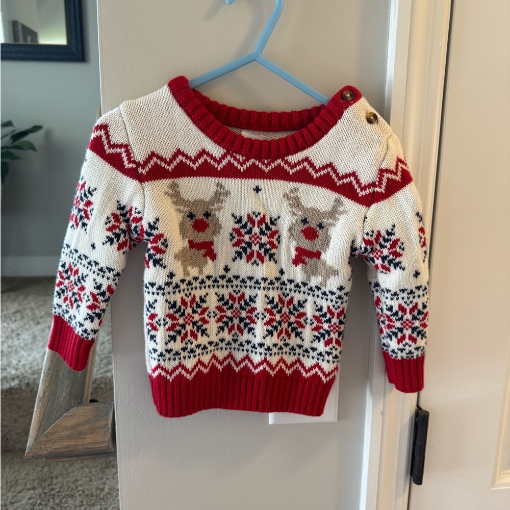 Holiday Time Red and White Reindeer Sweater